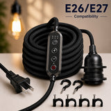 Timer Switch With Fabric Cord for Hanging Pendant Lamp Fixture, Lampshades 15 Feet Decorative Braided Flexible Cable E-26/ E-27 Light Bulb Socket & 2 Prong Flat Plug (Black)