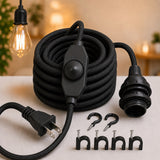 Dimmer Switch Fabric Cord for Hanging Pendant Lamp Fixture, Lampshades 15 Feet Decorative Braided Flexible Cable E-26/ E-27 Light Bulb Socket & 2 Prong Flat Plug (Black)