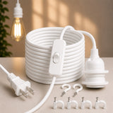 On/Off Switch Regular Cord for Hanging Pendant Lamp Fixture, Lampshades 15 Feet Flexible Cable E-26/ E-27 Light Bulb Socket & 2 Prong Flat Plug (White)