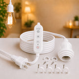 Timer Switch With Regular Cord for Hanging Pendant Lamp Fixture, Lampshades 15 Feet Decorative Braided Flexible Cable E-26/ E-27 Light Bulb Socket & 2 Prong Flat Plug (White)