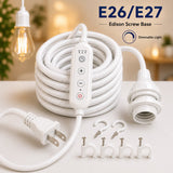 Timer Switch With Fabric Cord for Hanging Pendant Lamp Fixture, Lampshades 15 Feet Decorative Braided Flexible Cable E-26/ E-27 Light Bulb Socket & 2 Prong Flat Plug (White)