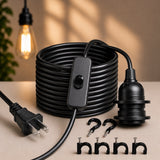 On/Off Switch Regular Cord for Hanging Pendant Lamp Fixture, Lampshades 15 Feet Flexible Cable E-26/ E-27 Light Bulb Socket & 2 Prong Flat Plug (Black)