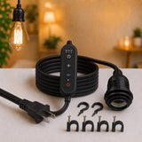 Timer Switch With Regular Cord for Hanging Pendant Lamp Fixture, Lampshades 15 Feet Decorative Braided Flexible Cable E-26/ E-27 Light Bulb Socket & 2 Prong Flat Plug (Black)