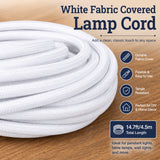 Timer Switch With Fabric Cord for Hanging Pendant Lamp Fixture, Lampshades 15 Feet Decorative Braided Flexible Cable E-26/ E-27 Light Bulb Socket & 2 Prong Flat Plug (White)