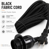 On/Off Switch Fabric Cord for Hanging Pendant Lamp Fixture, Lampshades 15 Feet Decorative Braided Flexible Cable E-26/ E-27 Light Bulb Socket & 2 Prong Flat Plug (Black)