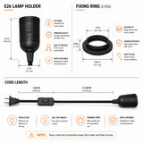 On/Off Switch Fabric Cord for Hanging Pendant Lamp Fixture, Lampshades 15 Feet Decorative Braided Flexible Cable E-26/ E-27 Light Bulb Socket & 2 Prong Flat Plug (Black)