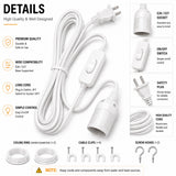 On/Off Switch Regular Cord for Hanging Pendant Lamp Fixture, Lampshades 15 Feet Flexible Cable E-26/ E-27 Light Bulb Socket & 2 Prong Flat Plug (White)