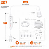 Timer Switch With Regular Cord for Hanging Pendant Lamp Fixture, Lampshades 15 Feet Decorative Braided Flexible Cable E-26/ E-27 Light Bulb Socket & 2 Prong Flat Plug (White)