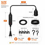Timer Switch With Regular Cord for Hanging Pendant Lamp Fixture, Lampshades 15 Feet Decorative Braided Flexible Cable E-26/ E-27 Light Bulb Socket & 2 Prong Flat Plug (Black)