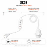 Timer Switch With Fabric Cord for Hanging Pendant Lamp Fixture, Lampshades 15 Feet Decorative Braided Flexible Cable E-26/ E-27 Light Bulb Socket & 2 Prong Flat Plug (White)